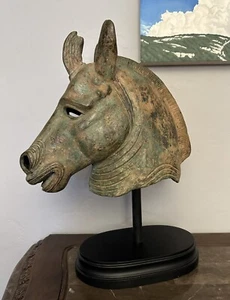 Vintage Bronze Horse Head Bust Statue Patina Heavy 14 lbs. - Picture 1 of 13