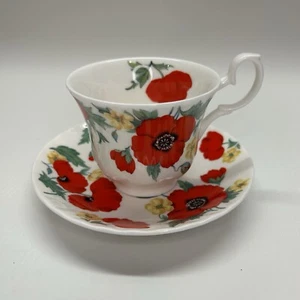 Vintage Monet Roy Kirkham 1992 Red Poppies Tea Cup & Saucer  - Picture 1 of 9