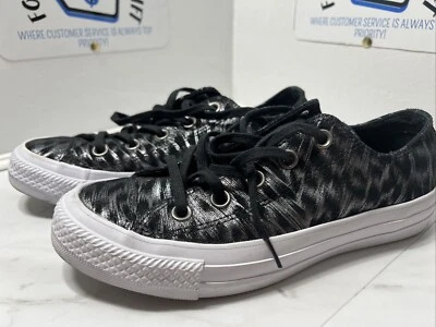 Converse Womens CT All Star OX Low Sneaker Size 5 Black Leather Metallic Leopard - Image 1 of 4