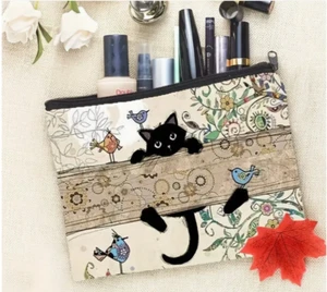 trousse maquillage cosmétique chat noir livraison rapide gratuite 8,6 par 7 pouces - Photo 1/2