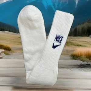 VTG Nike Tube Socks 22"" White Navy Blue 1980's 10-13 Acrylic Blend Orlon Nylon - Picture 1 of 10