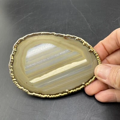 Hermosa losa de ágata piedra natural hippy boho ambiente chapado en oro hebilla de cinturón Foto 1 de 4