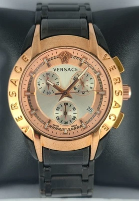 Reloj pulsera de cuarzo Versace de lujo cronógrafo con esfera plateada correa de acero inoxidable para hombre Foto 1 de 4