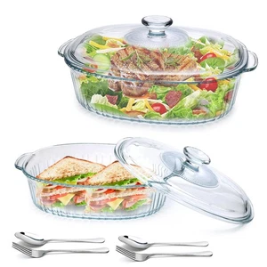 Confezione 2 Casseruola in Vetro Teglie da Forno con Coperchi per Forno,1,9 Qt e 3 Qt Ribbe... - Foto 1 di 7