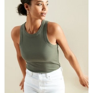 Camiseta sin mangas ajustada Banana Republic para mujer corte acanalado verde oliva terroso algodón M - Imagen 1 de 6