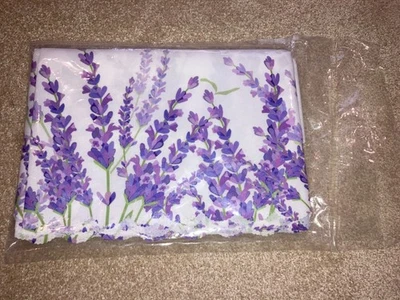 White Table Cloth Lavender Floral Print / Cutwork Scallop Edge 84 x 60 inch NIP - Image 1 of 2