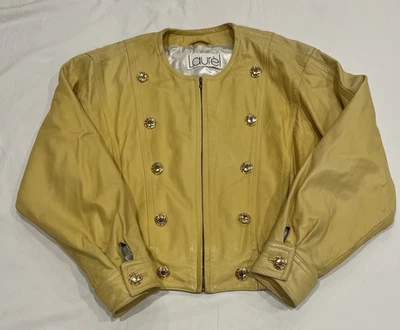 Laurel by Escada Yellow Genuine Leather Moto Style Short Jacket Med Fit - Image 1 of 4