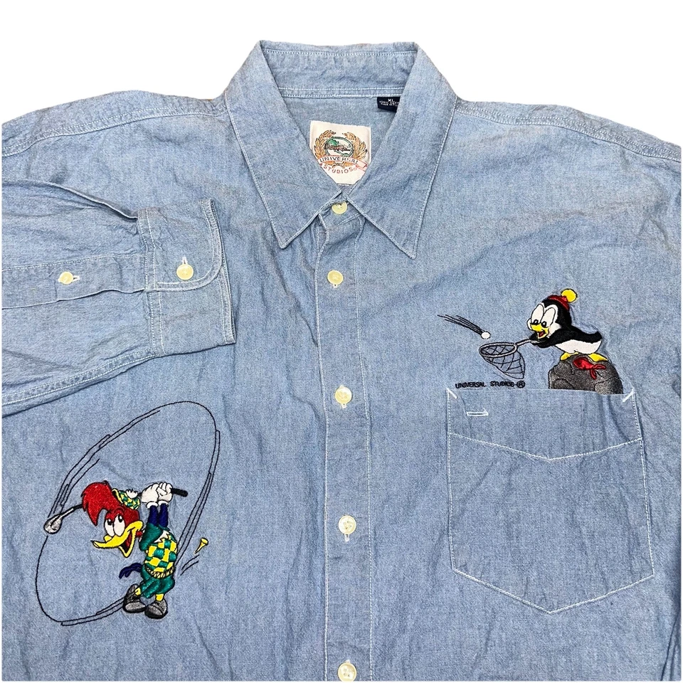Vintage 90 Universal Studios Woody Woodpecker Golf Willy Willy Denim masculino XL Foto 1 de 4