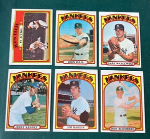 1972 BASEBALL CARD LOT 6 NEW YORK YANKEES ELLIS, KENNEY, HARDIN, BLOMBERG - Picture 1 of 2