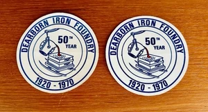 🔥 Lot of 2 Dearborn Iron Foundry Ford 50th Anniversary Stickers 1970 Vintage - Bild 1 von 3