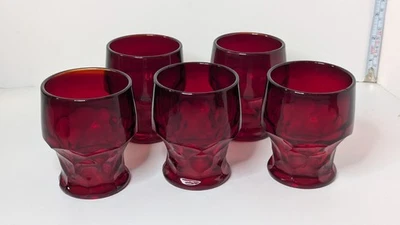 Set of 5 Vintage Ruby Red Georgian Honeycomb Tumblers 3” Please Read - Image 1 of 4