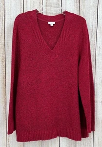 J. Jill V-Neck Pullover Sweater XL Red Cotton Blend Alpaca Soft Knit Long Sleeve - Picture 1 of 7