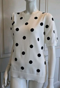Maglione Adrianna Papell a pois bianco nero manica corta fine taglia S nuovo con etichette - Foto 1 di 8