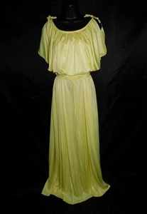 Vintage 70s S Yellow Maxi Dress Empire Flutter Sleeve Carol Gowns Disco Scoop Sm - Picture 1 of 11