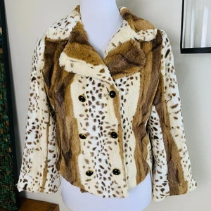 Solemio Gr. L Gepard super weicher Kunstfell Cropped Blazer Jacke zweireihig - Bild 1 von 11