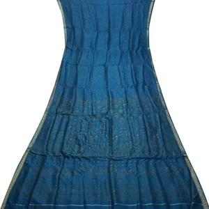 Vintage Pfauenblau Sari 100 % Reine Seide Bedruckt Zari Bordüre Sari 6 Jahre Stoff - Bild 1 von 6