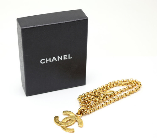CHANEL Ciondolo Collana Catena Vintage Charm Logo CC Placcato Oro