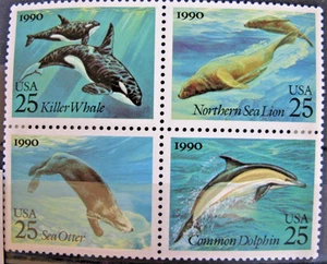 US stamps 1990 Sea Life, Whales, Dolphins Sc # 2508-2511, Plate Block 25c MNH,OG - Picture 1 of 1