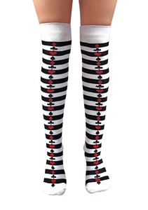 Queen Of Hearts Girls Over The Knee Socks Alice Fancy Dress Black White Striped - Picture 1 of 1