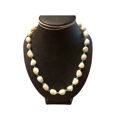 Large Pearlized Shell Turquoise Beaded Necklace 22” - Image 1 of 3