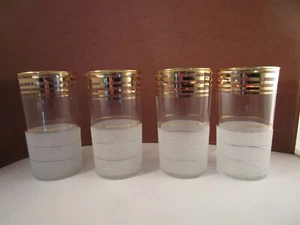 Set 4 Bicchieri Bicchieri Vintage MCM Strisce Oro Smerigliato - Foto 1 di 11