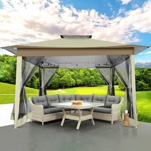 Gartenpavillon Pavillon 3x3 Meter Dach 100% wasserdicht UV30+ mit 4 Vorhängen - Bild 1 von 16