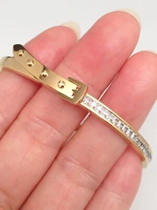 Stainless Steel Cz Eternity Belt Buckle Bangle Bracelet Womens 6.5" 4mm Gold - Picture 1 of 7