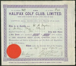 Halifax Golf Club Ltd., £1 shares, 1905 - Picture 1 of 1