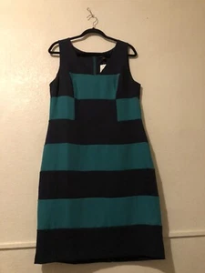 Ann Taylor Size 12 Women's Dress Blue/Green Sleeveless V-Neck Back Zip - Picture 1 of 6
