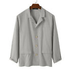 Men Cotton Linen Lapel Blazer Jacket Coat Cardigan Shirts Long Sleeve Solid Tops