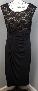 Connected Apparel Bodycon Dress Womens Size 14 Black Tan Lace Pleated Round Neck - Picture 1 of 9
