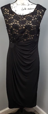 Vestido ajustado Connected Apparel para mujer talla 14 negro tostado encaje plisado cuello redondo Foto 1 de 4