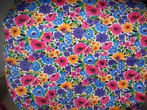 VINTAGE BRIGHT FLORAL KNIT  POLY COTTON FABRIC   2 YDS  X 58" WIDE - Picture 1 of 2