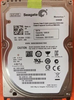 ⭐️⭐️⭐️⭐️⭐️ HDD Hard Drive SATA Laptop 2.5" Seagate ST9640423AS 640GB 9ZW144-030 - Image 1 of 3