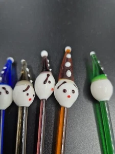 Vintage Glass Cocktail Swizzle Stick Stirrers Set Of 5 Clown Heads Set, Barware - Picture 1 of 7