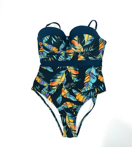 NWT Women's CUPSHE Teal Floral Print  One-piece Swimsuit Size Xlarge - Picture 1 of 9