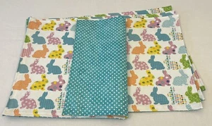 Easter Placemats Reversible Bunny Rabbit Polka Dot Turquoise White Pink Set of 4 - Picture 1 of 8
