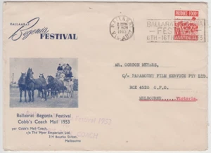 Stamp 1953 Australia 3&1/2d on Ballarat Begonia festival souvenir cover postmark - Picture 1 of 1