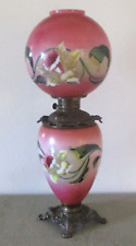 Antique Art Nouveau Pink Trumpet Flower Gone With the Wind Banquet Oil Lamp