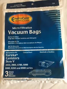 EnviroCare Filtration Vacuum 3 Bags In Package Eureka Canister Style V 3800 3900 - Picture 1 of 3