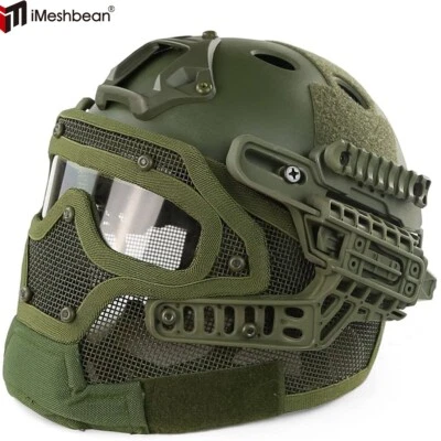 IMESHBEAN® Airsoft Paintball Tactical Fast Helmet Goggles & G4 System Games Full Face Mask