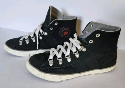 Rare Vintage Converse High Tops Black Leather Boot Kids Junior Size 5 #632510C - Image 1 of 4