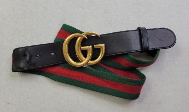 Gucci Men's Green and Red Stripe Belt With Gold GG Logo Buckle – Loop  Generation