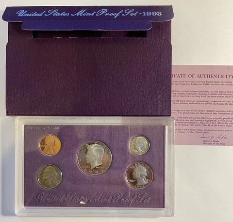 1993 S US Mint Proof Set - CLAD - OGP - BB Cover