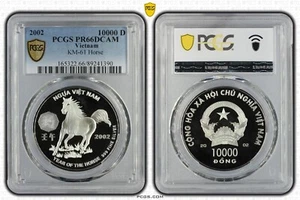 VIETNAM 10000 Dong 2002 Silver PCGS PR66 Year of Horse Zodiac - Picture 1 of 3
