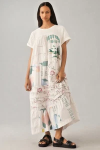 NWT ANTHROPOLOGIE PILCRO SHORT SLEEVE T-SHIRT MIDI DRESS WHITE VINTAGE PRINT L - Picture 1 of 5