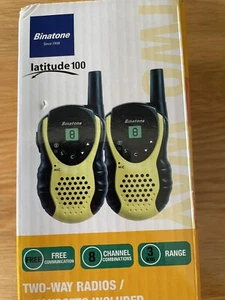 Binatone Latitude 100 Black/Yellow Twin Pack Walkie Talkie New - Zdjęcie 1 z 5