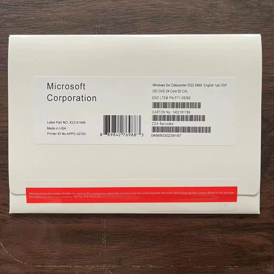 New Factory Sealed Microsoft Windows Server 2022 Datacenter Core 50 CALs 24 Core - Image 1 of 2