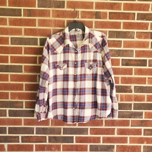 Wrangler Pearl Snap Top donna 3XL blu panna manica lunga cowgirl rodeo western  - Foto 1 di 11