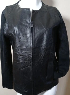 Chaqueta Charter Club para mujer de cuero tejida con cremallera talla M bolsillo cremalleras larga negra Foto 1 de 4